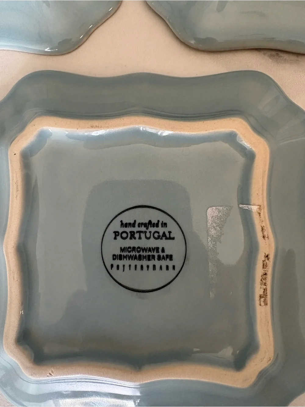 Pottery Barn Cambria Turquoise Blue Square Tidbit/Appetizer Plates - Set of 3